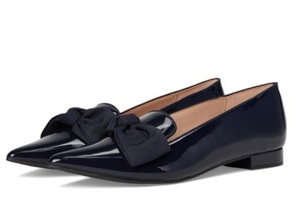 Bandolino Auggie Bow Pointed Toe Patent Tailored Loafers Women's 8.5 Navy SlipOn